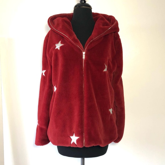⭐️ Shein Faux Fur Star Print Hoodie Jacket Coat size SMALL - Picture 7 of 16